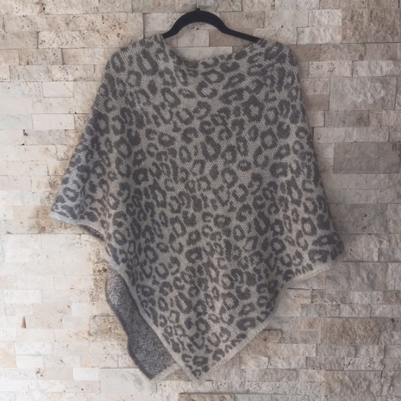 Nardi & Tagliaferri Leopard Print Pullover Wool Moher Poncho Top Made In Italy - Picture 4 of 15
